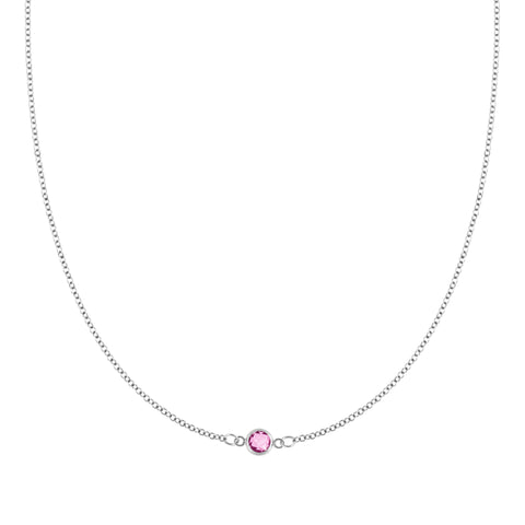 Petite 1 Pink Sapphire Necklace in 14k Gold (October) - White Gold