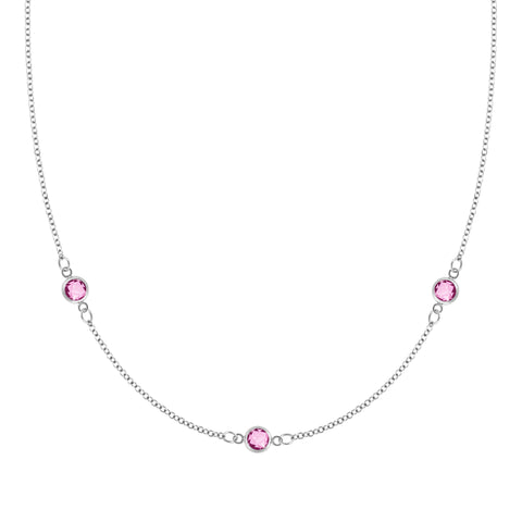 Bayberry 3 Pink Sapphire Necklace in 14k Gold (October) - White Gold