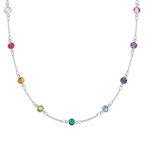 Rainbow 9 Stone Necklace in 14k Gold - White Gold