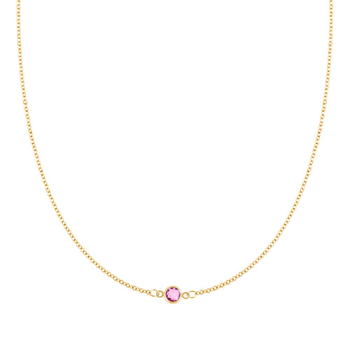 Petite 1 Pink Sapphire Necklace in 14k Gold (October)