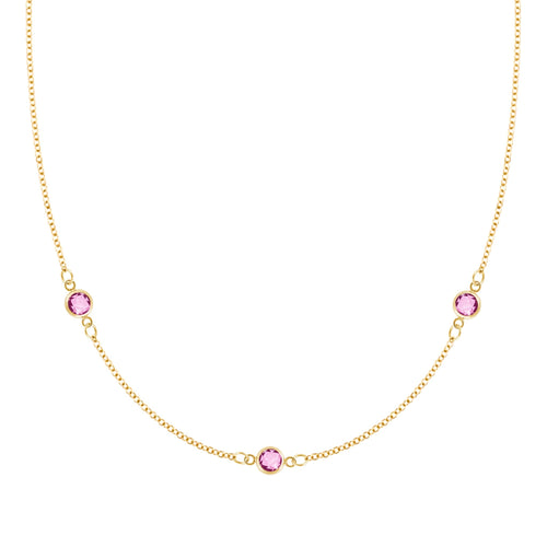 Bayberry 3 Pink Sapphire Necklace in 14k Gold (October)