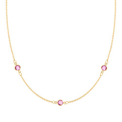 Bayberry 3 Pink Sapphire Necklace in 14k Gold (October)
