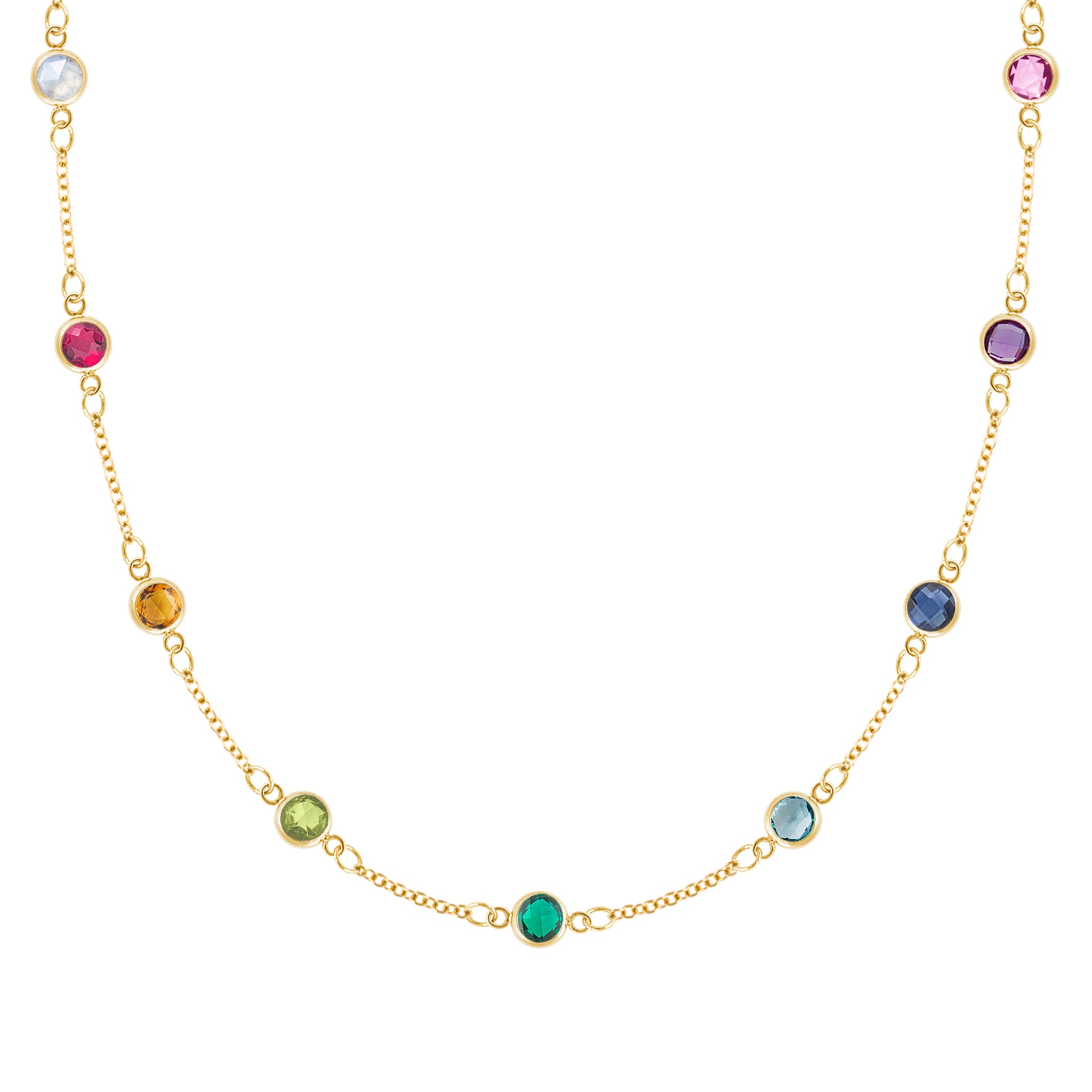 Rainbow 9 Stone Necklace in 14k Gold