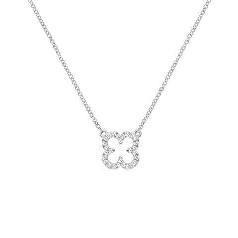 Diamond Clover Necklace in 14k Gold - White Gold