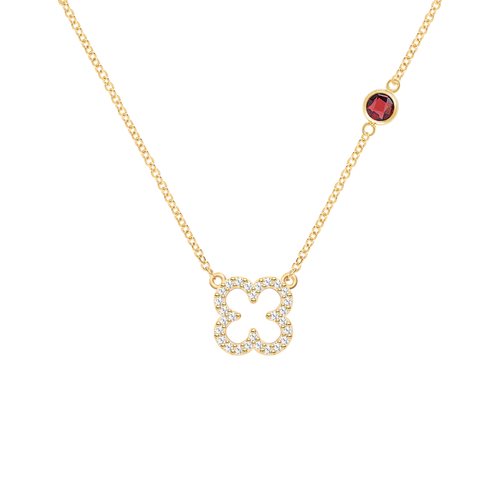 Diamond Clover & Garnet Necklace in 14k Gold (January)