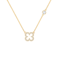 Diamond Clover & Moonstone Necklace in 14k Gold (June)