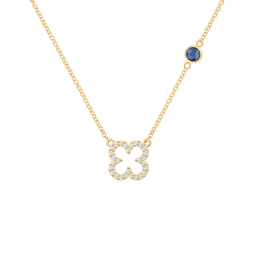 Diamond Clover & Sapphire Necklace in 14k Gold (September)