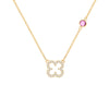 Diamond Clover & Pink Sapphire Necklace in 14k Gold (October)