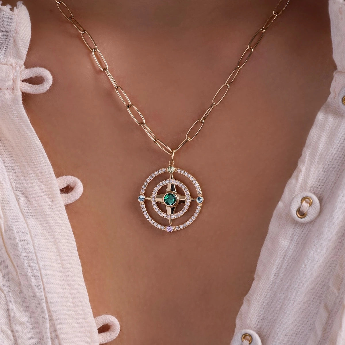 Compass Birthstone Pendant in 14k Gold