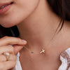 Personalized Cross & Petite 1 Birthstone Necklace in 14k Gold