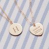 Small Engravable Graduation Flat Heart Pendant with Classic Chain in 14k Gold