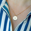 Engravable Graduation Flat Circle Pendant with Adelaide Mini Chain in 14k Gold