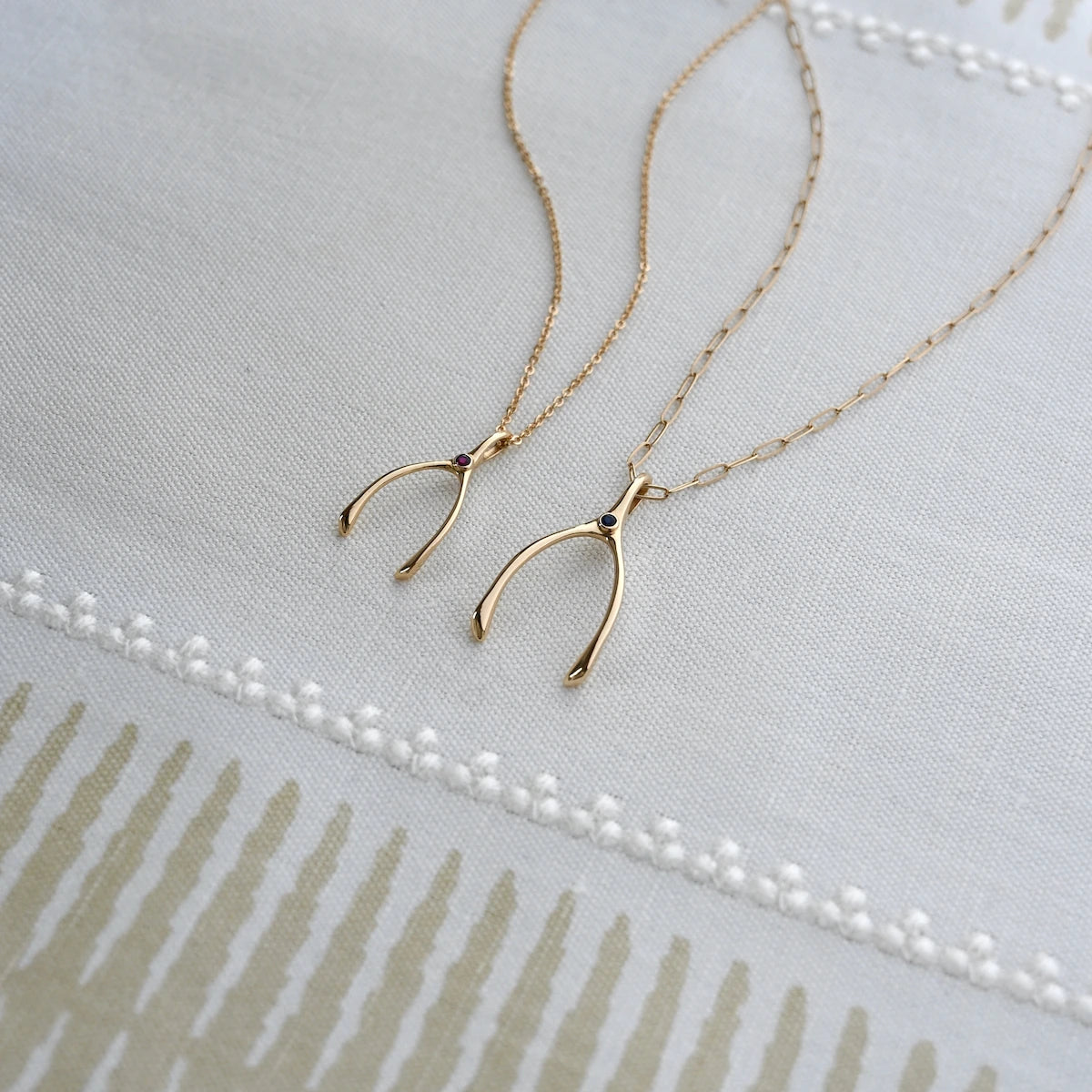 Small Wishbone Birthstone Pendant in 14K Gold