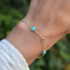 Wrist wearing a Bayberry Grand & Classic 7 Turquoise & Nantucket Blue Topaz bracelet with alternating 4mm and 6mm gemstones.