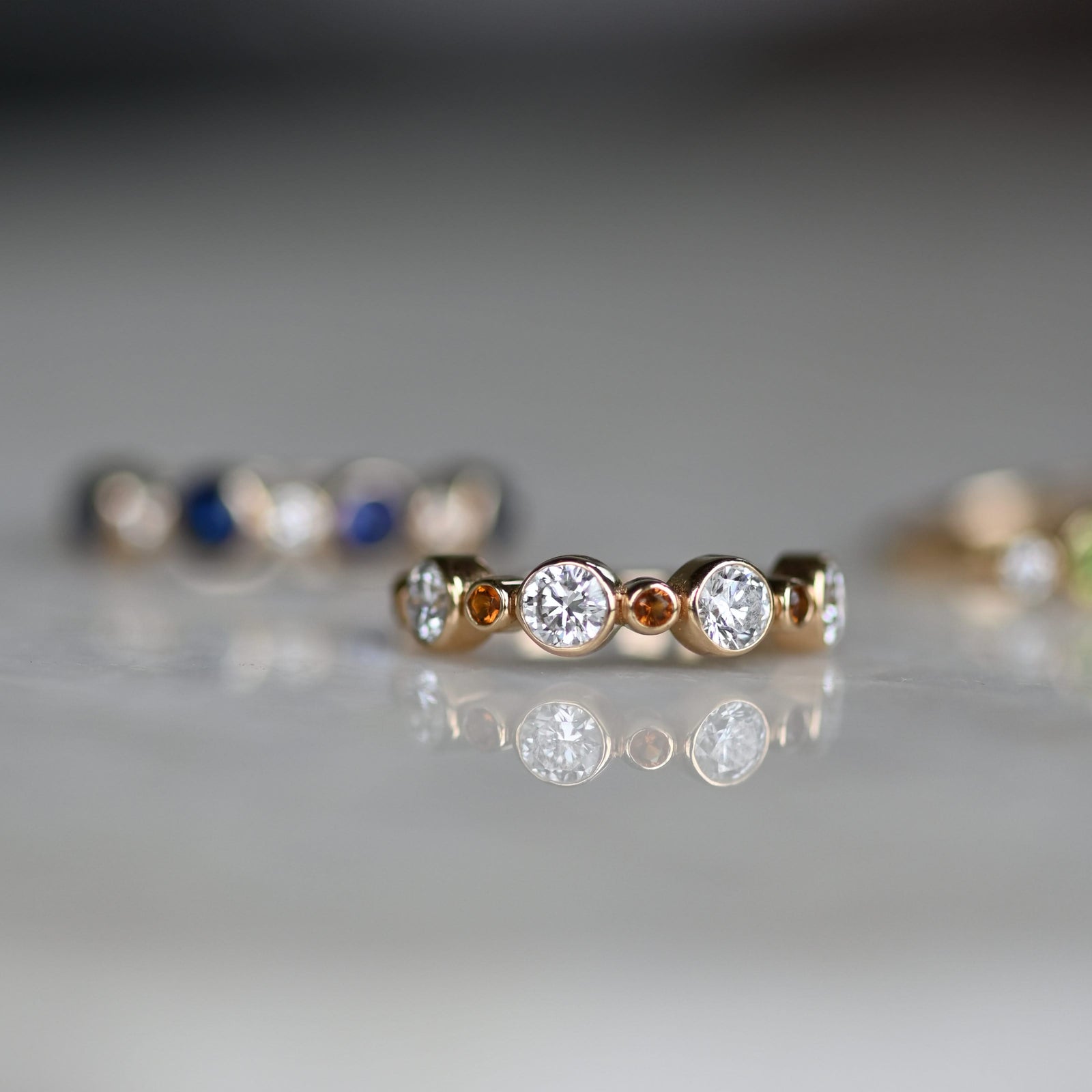 Barrington Diamond Band Ring with Citrines in 14k Gold (November)