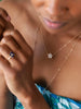 Greenwich Flower White Topaz & Diamond necklace, Bayberry White Topaz Long necklace, and Greenwich 4 Sapphire & Diamond ring.