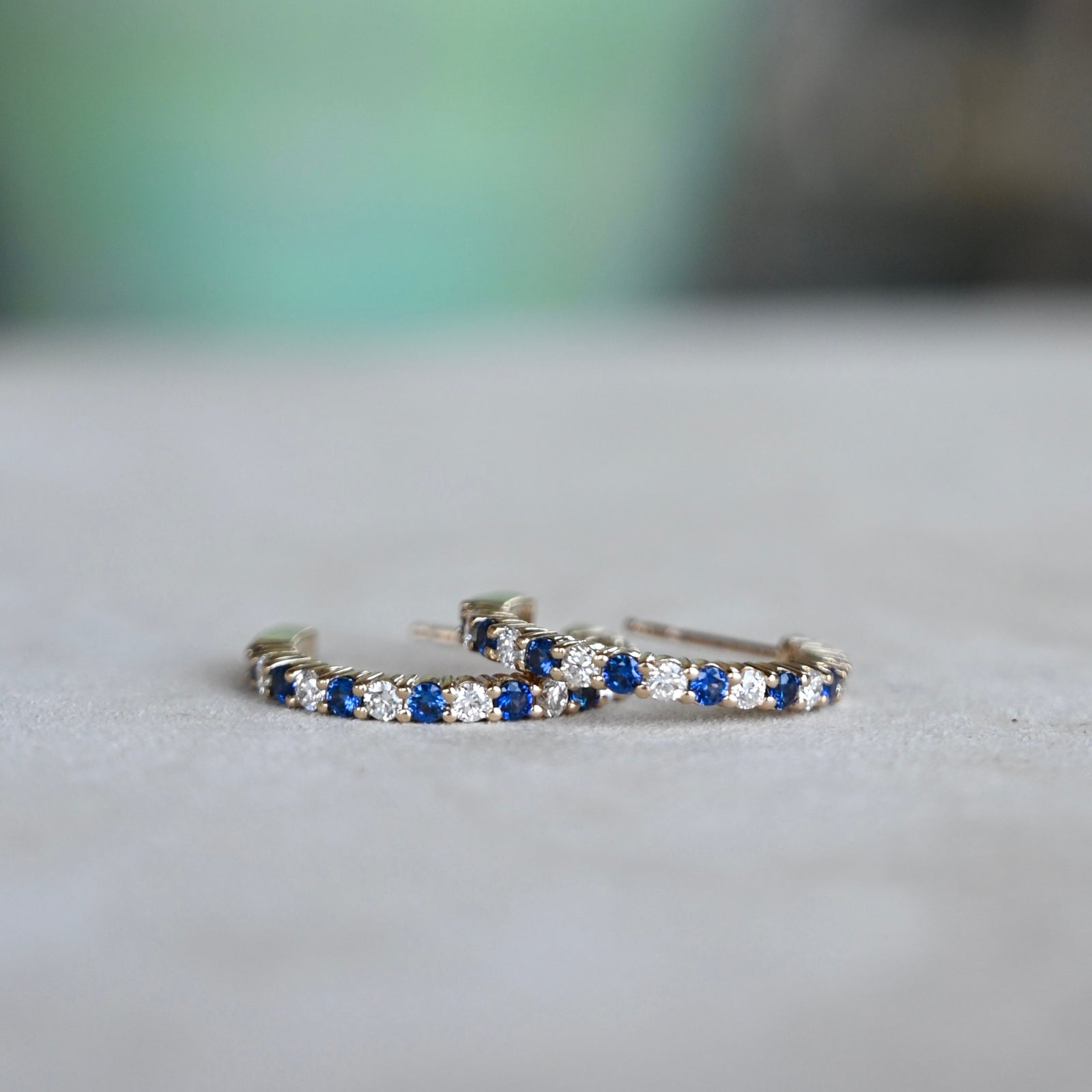 Rosecliff Diamond & Sapphire Hoop Earrings in 14k Gold (September)