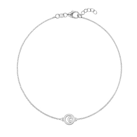 Crescent & Star Disc Bracelet in 14k Gold - White Gold