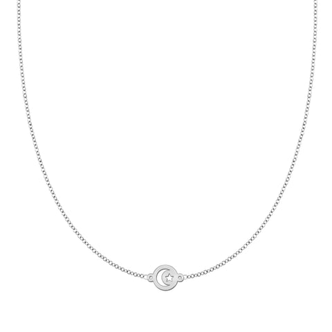 Crescent & Star Disc Necklace in 14k Gold - White Gold