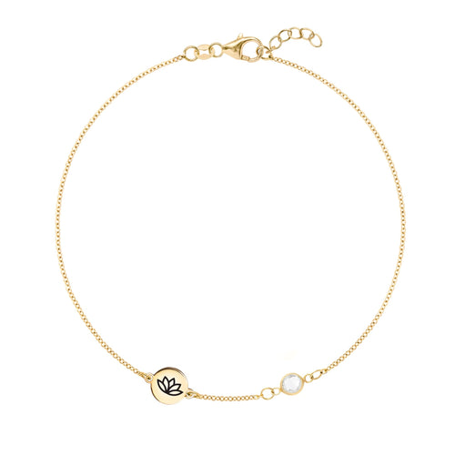 Lotus Disc & Petite 1 Birthstone Bracelet in 14k Gold