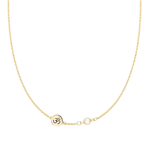 Ohm Disc & Petite 1 Birthstone Necklace in 14k Gold