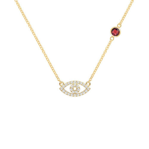 Diamond Evil Eye & Garnet Necklace in 14k Gold (January)
