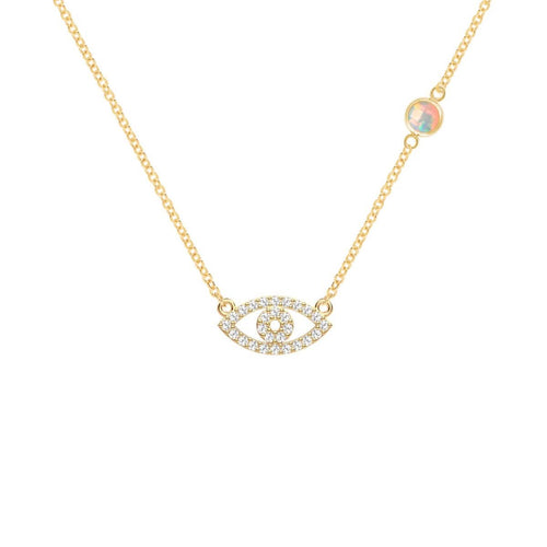 Diamond Evil Eye & Opal Necklace in 14k Gold (October)