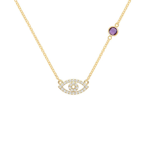 Diamond Evil Eye & Amethyst Necklace in 14k Gold (February)