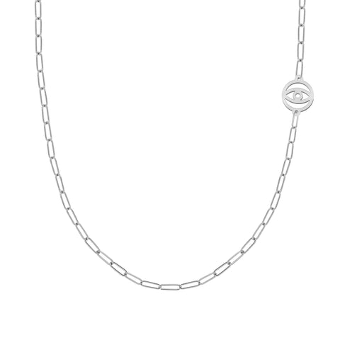 Evil Eye Adelaide Mini Necklace (Asymmetrical) in 14k Gold - White Gold