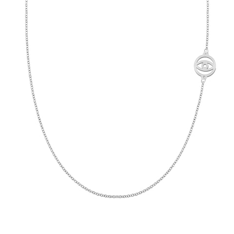 Evil Eye Classic Necklace (Asymmetrical) in 14k Gold - White Gold