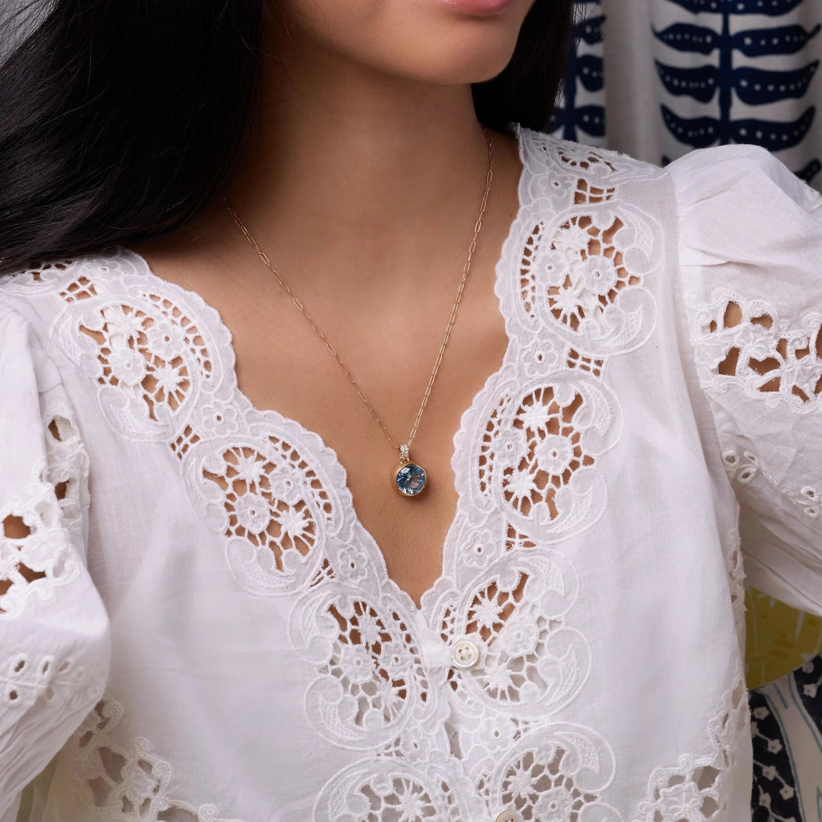 Jamestown Nantucket Blue Topaz Pendant with Diamond Bail in 14k Gold (December)