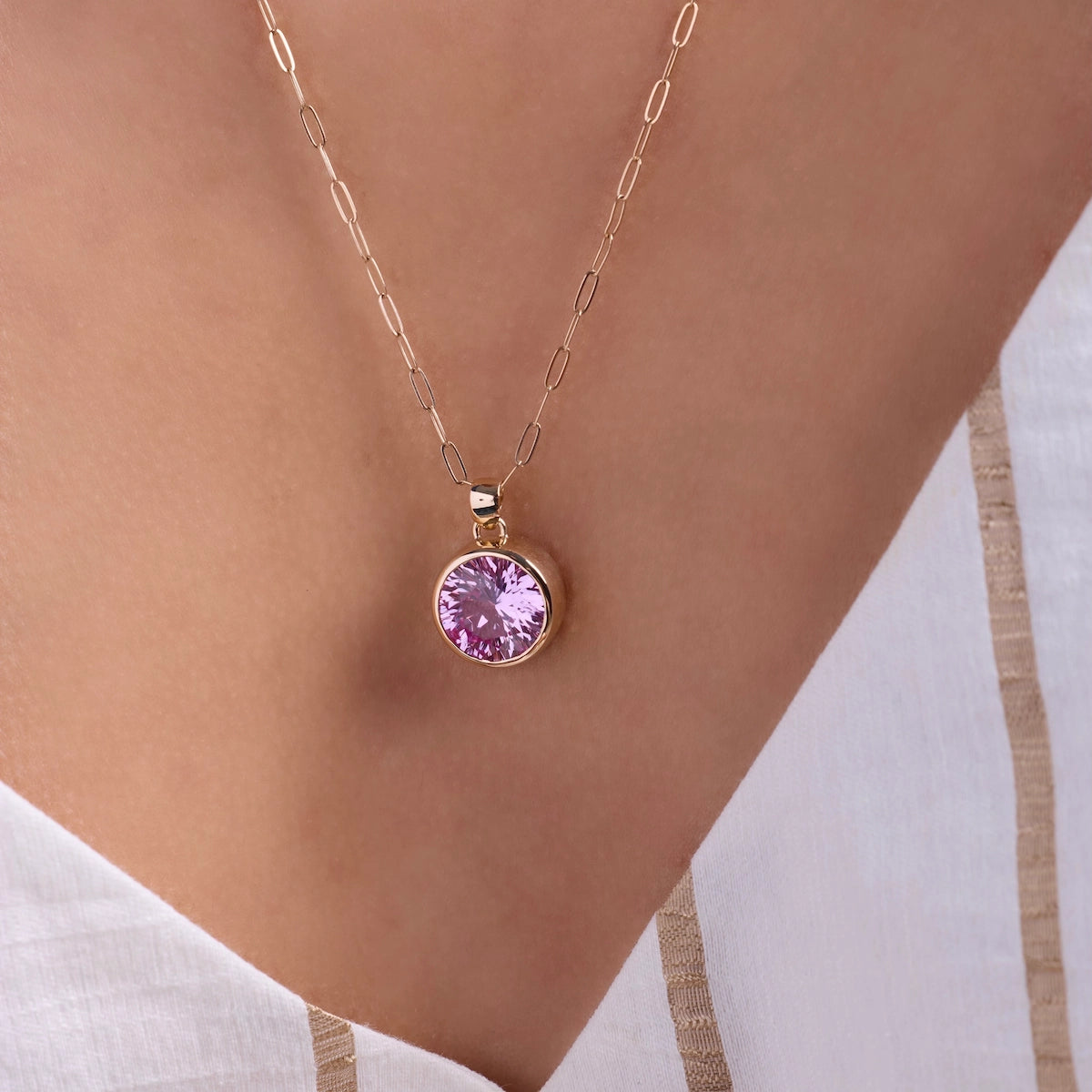 Jamestown Pink Sapphire Pendant in 14k Gold (October)
