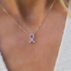 Pink Awareness Pave Ribbon Necklace in 14k Gold