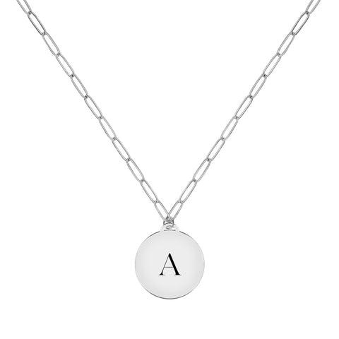 Engravable Graduation Flat Circle Pendant with Adelaide Mini Chain in 14k Gold - White Gold