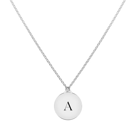 Engravable Graduation Flat Circle Pendant with Classic Chain in 14k Gold - White Gold