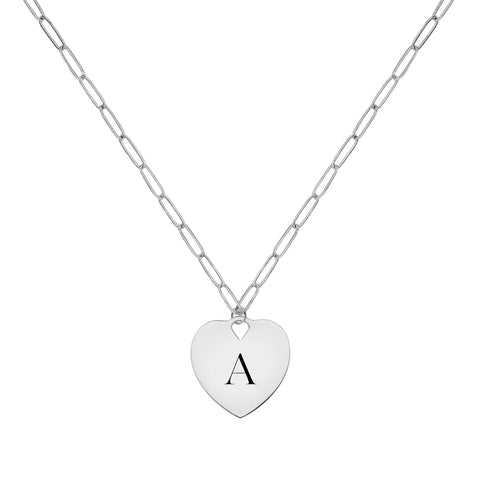 Small Engravable Graduation Flat Heart Pendant with Adelaide Mini Chain in 14k Gold - White Gold