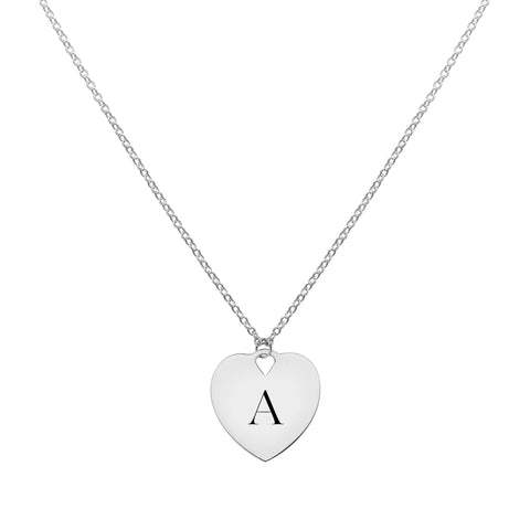 Small Engravable Graduation Flat Heart Pendant with Classic Chain in 14k Gold - White Gold