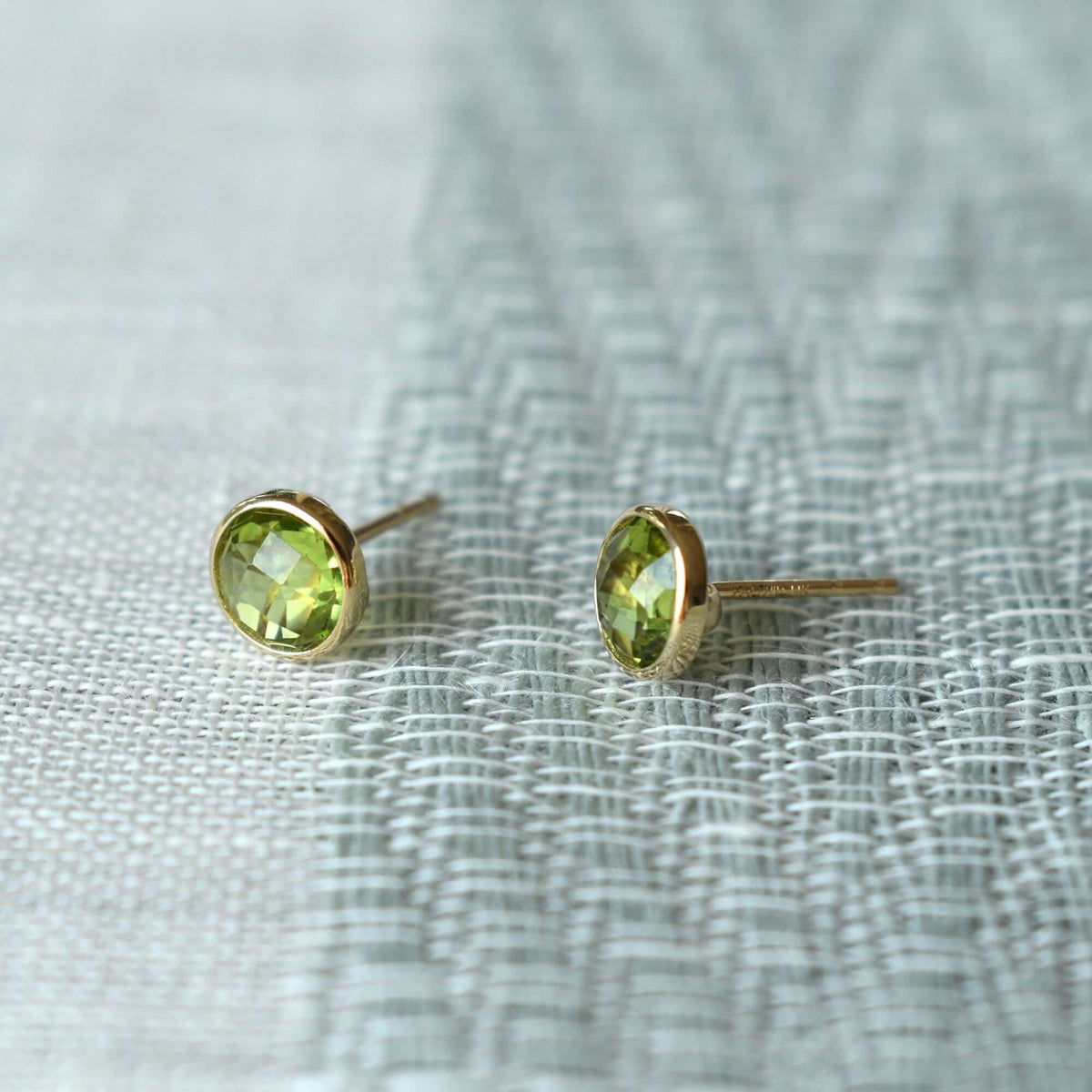 9ct Gold Rubover selling Set Round Peridot Studs