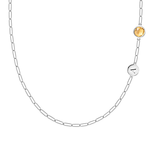 1 Letter & 1 Grand Citrine Adelaide Mini Necklace in 14k Gold (November) - White Gold