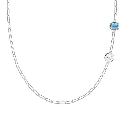 1 Letter & 1 Grand Nantucket Blue Topaz Adelaide Mini Necklace in 14k Gold (December) - White Gold