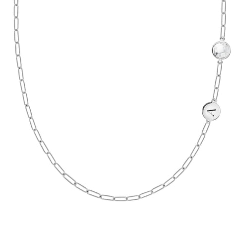 1 Letter & 1 Grand White Topaz Adelaide Mini Necklace in 14k Gold (April) - White Gold