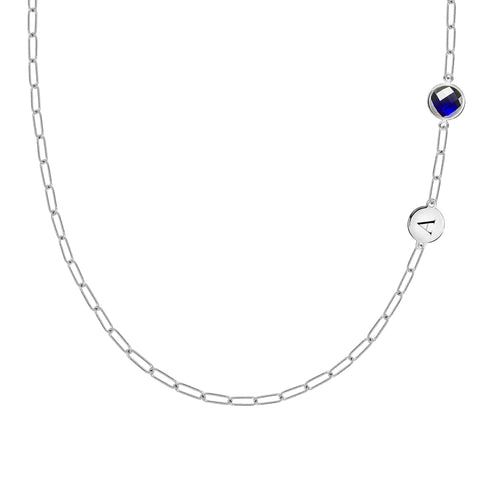 1 Letter & 1 Grand Sapphire Adelaide Mini Necklace in 14k Gold (September) - White Gold