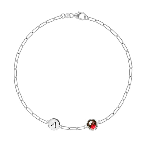 1 Letter & 1 Grand Garnet Adelaide Mini Bracelet in 14k Gold (January) - White Gold