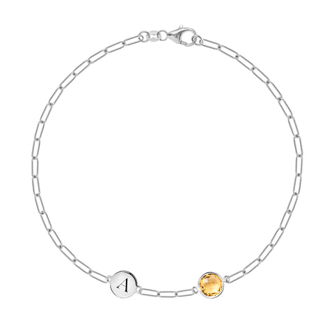 1 Letter & 1 Grand Citrine Adelaide Mini Bracelet in 14k Gold (November) - White Gold