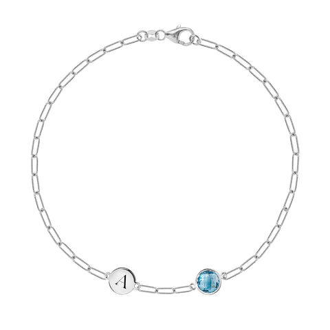 1 Letter & 1 Grand Nantucket Blue Topaz Adelaide Mini Bracelet in 14k Gold (December) - White Gold