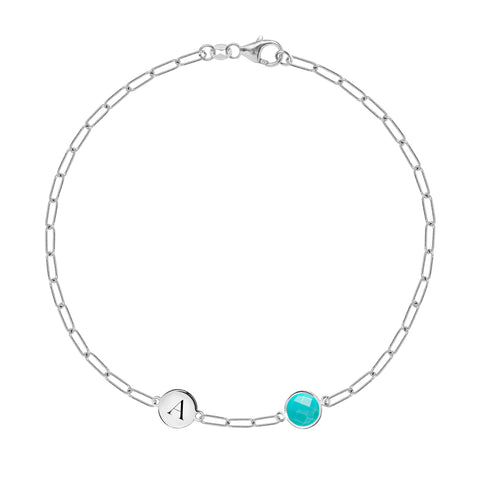 1 Letter & 1 Grand Turquoise Adelaide Mini Bracelet in 14k Gold (December) - White Gold