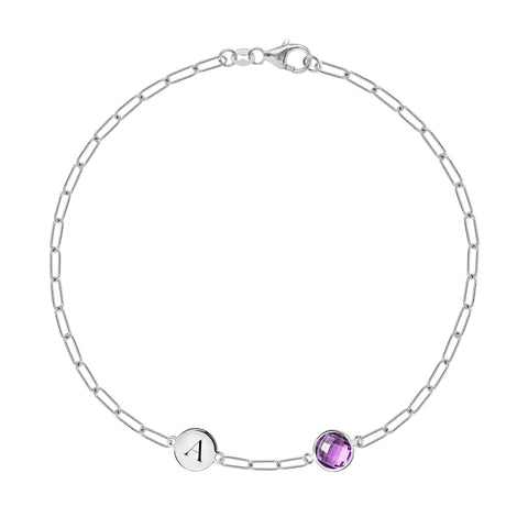 1 Letter & 1 Grand Amethyst Adelaide Mini Bracelet in 14k Gold (February) - White Gold