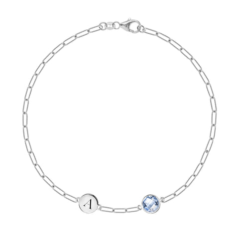 1 Letter & 1 Grand Aquamarine Adelaide Mini Bracelet in 14k Gold (March) - White Gold