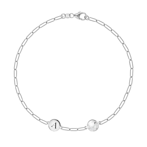 1 Letter & 1 Grand White Topaz Adelaide Mini Bracelet in 14k Gold (April) - White Gold