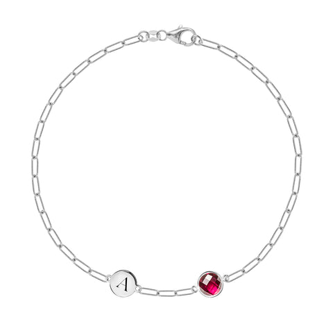 1 Letter & 1 Grand Ruby Adelaide Mini Bracelet in 14k Gold (July) - White Gold